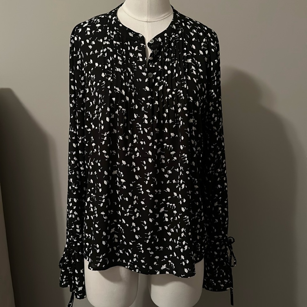Jcrew long sleeve blouse ,large, black background with white flower pattern